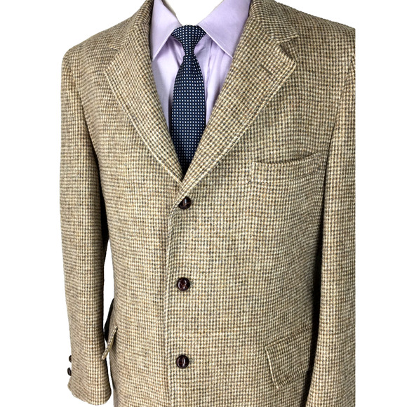 44S Harris Tweed Mens Vintage 3 Button Blazer Sport Coat Jacket Sand Beige Gray - Picture 5 of 13